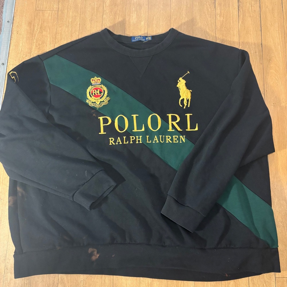 Polo Ralph Lauren Sweatshirt Mens 4XB Black Green Sash Big Pony Crest Pullover
